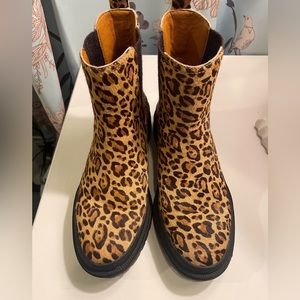 Lucky Brand ELLERY Brown Leather Ankle Boots Booties Size 7.5 Cheetah